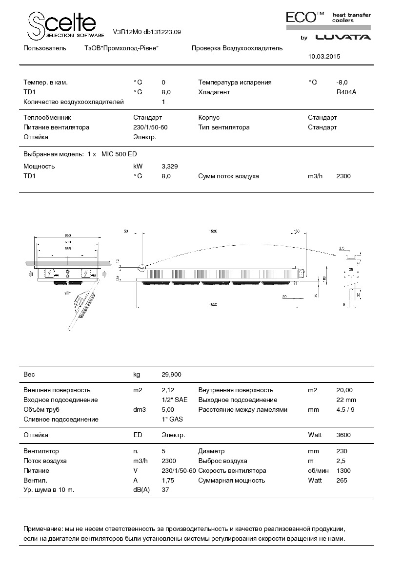 Технические характеристики и размеры воздухоохладителя ECO MIC 500 ED