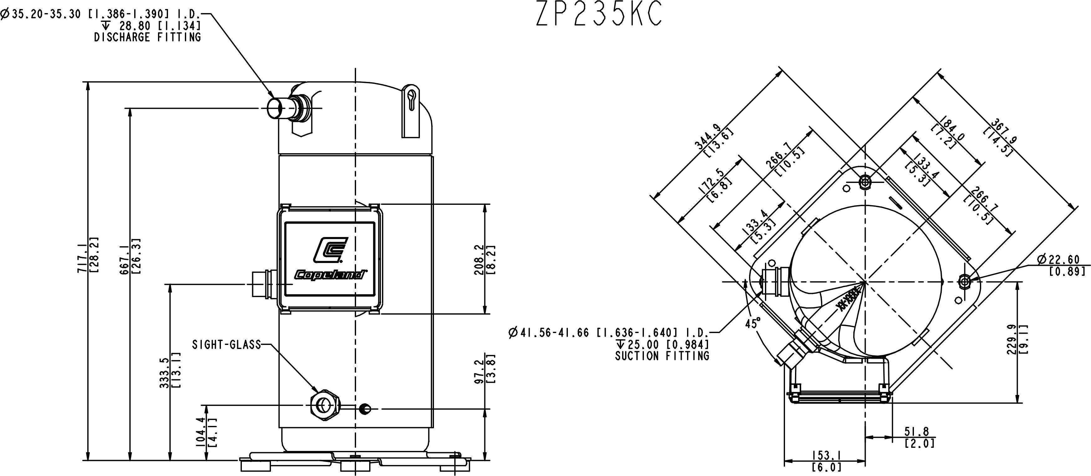 Герметичный спиральный компрессор Copeland Scroll ZP235KCE