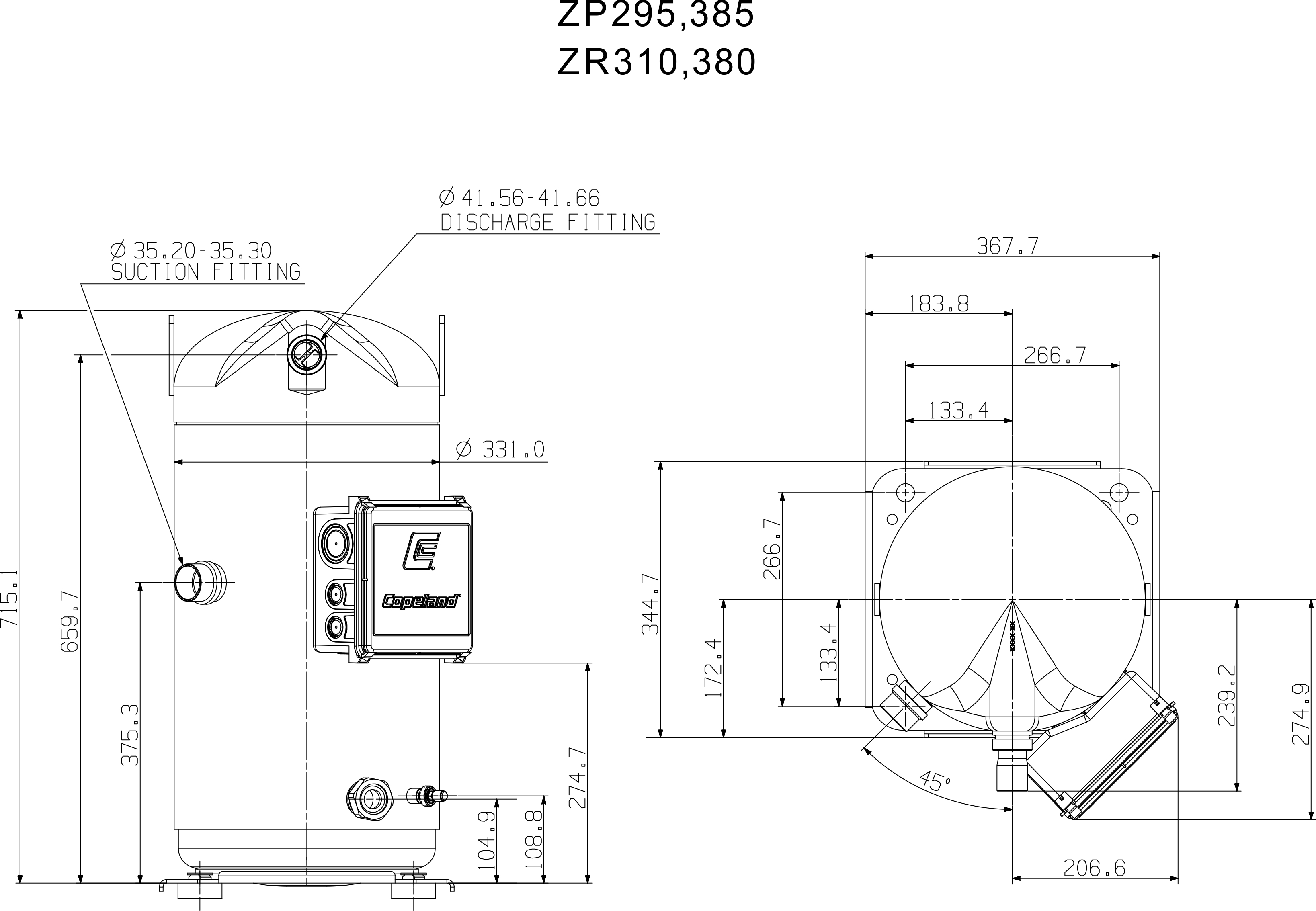 Герметичный спиральный компрессор Copeland Scroll ZP295KCE Герметичный спиральный компрессор Copeland Scroll ZP295KCE