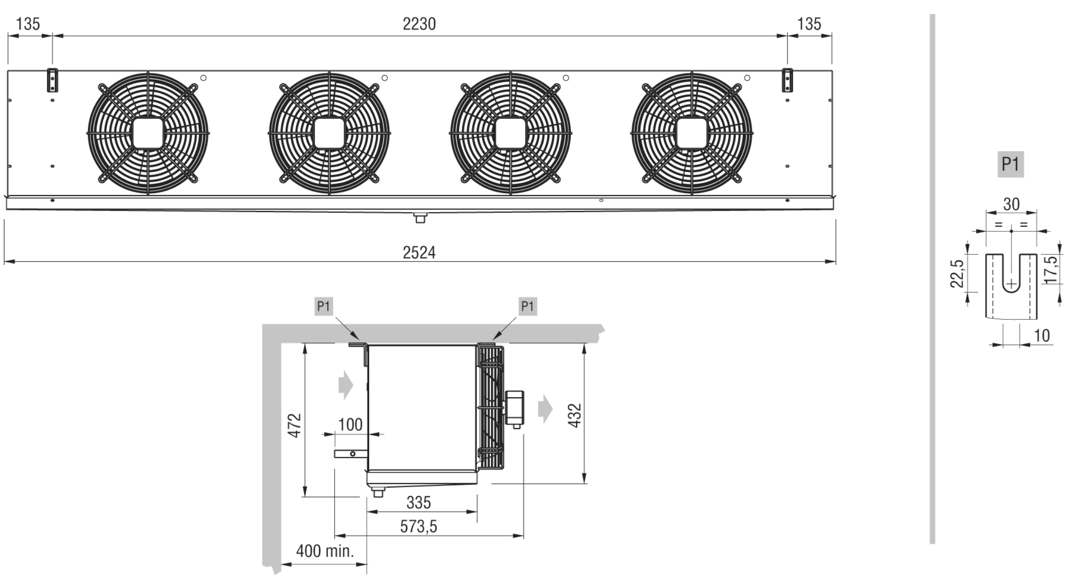 Технические характеристики и размеры воздухоохладителя ECO GCE 314F6 ED Технические характеристики и размеры воздухоохладителя ECO GCE 314F6 ED